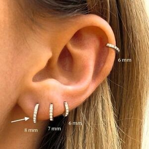 8mm Cubic Zirconia Huggie Hoop Earrings Gold Tone Cartilage Lobe Piercing
